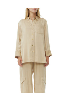 Beige Washed Satin Shirt | Safari