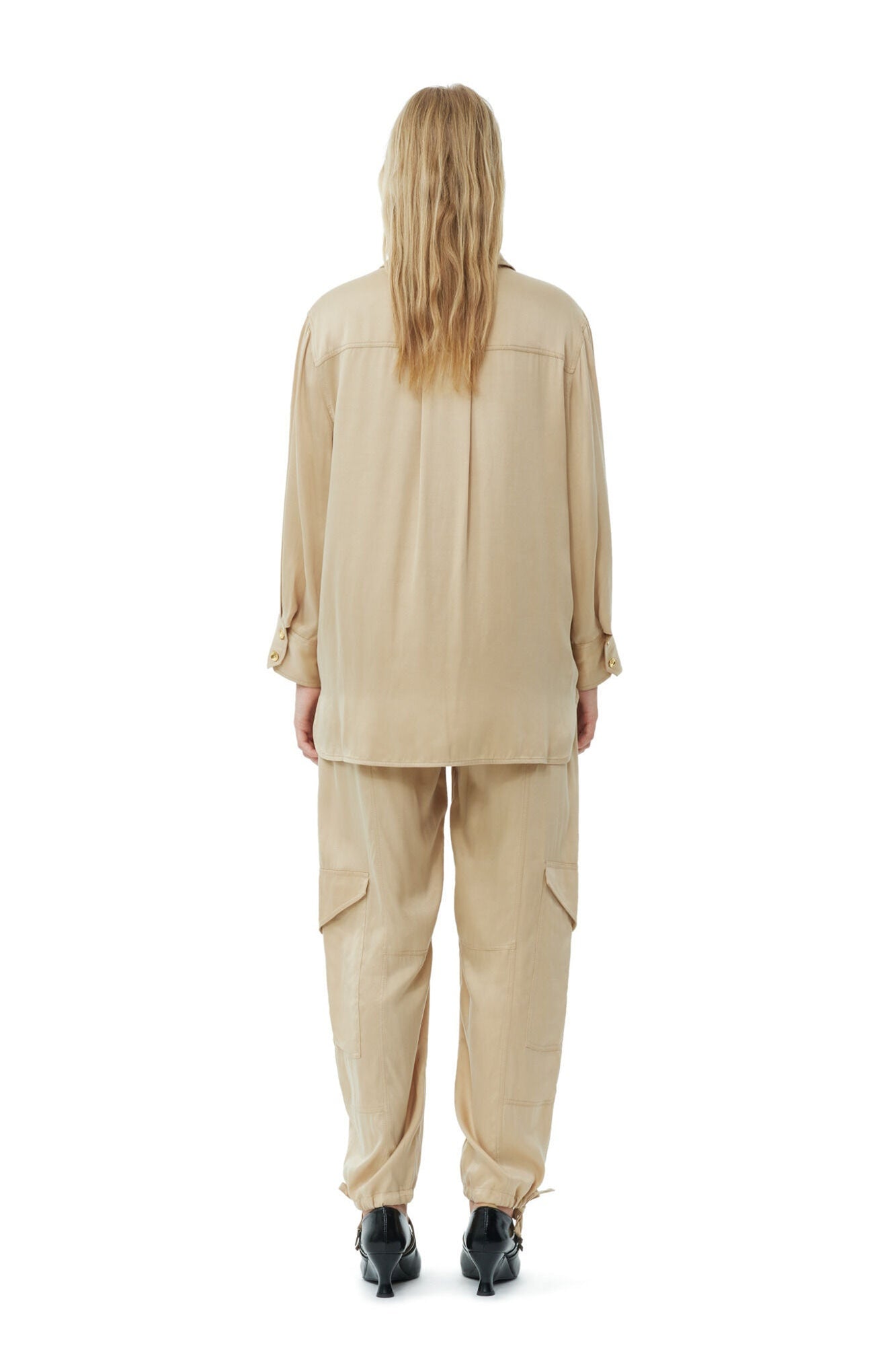 Beige Washed Satin Shirt | Safari