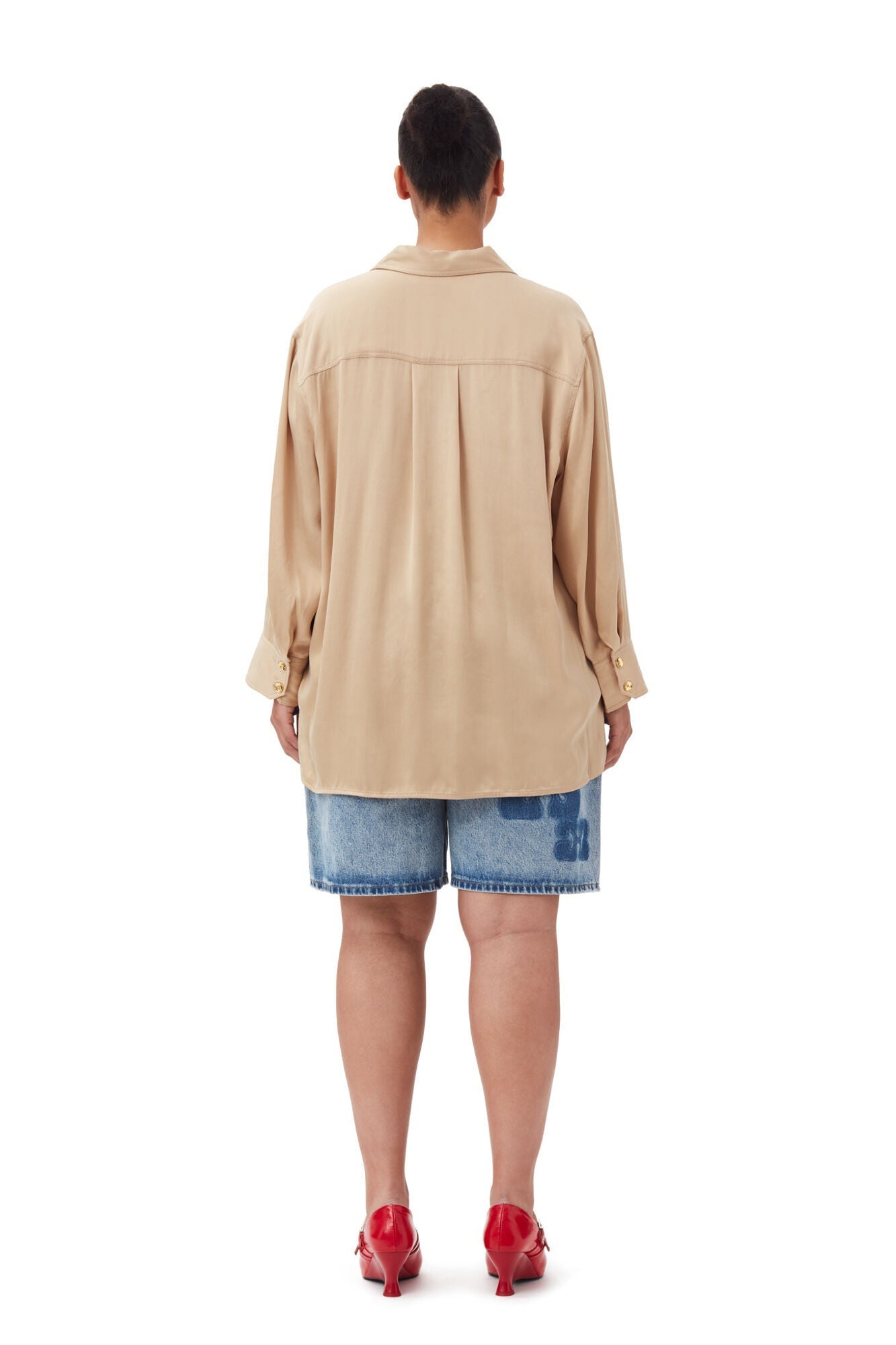 Beige Washed Satin Shirt | Safari