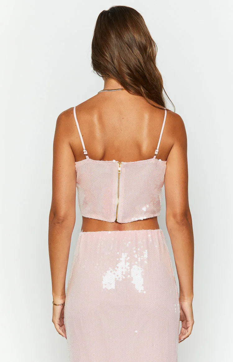 Bellah Sequin Crop Top | Pink