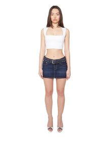 Belted Denim Mini Skirt | Dark Wash
