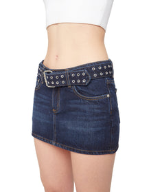 Belted Denim Mini Skirt | Dark Wash