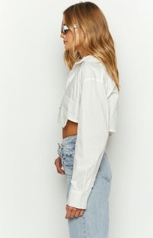 Bestie Button Up Crop Shirt | White