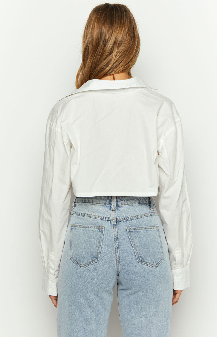 Bestie Button Up Crop Shirt | White