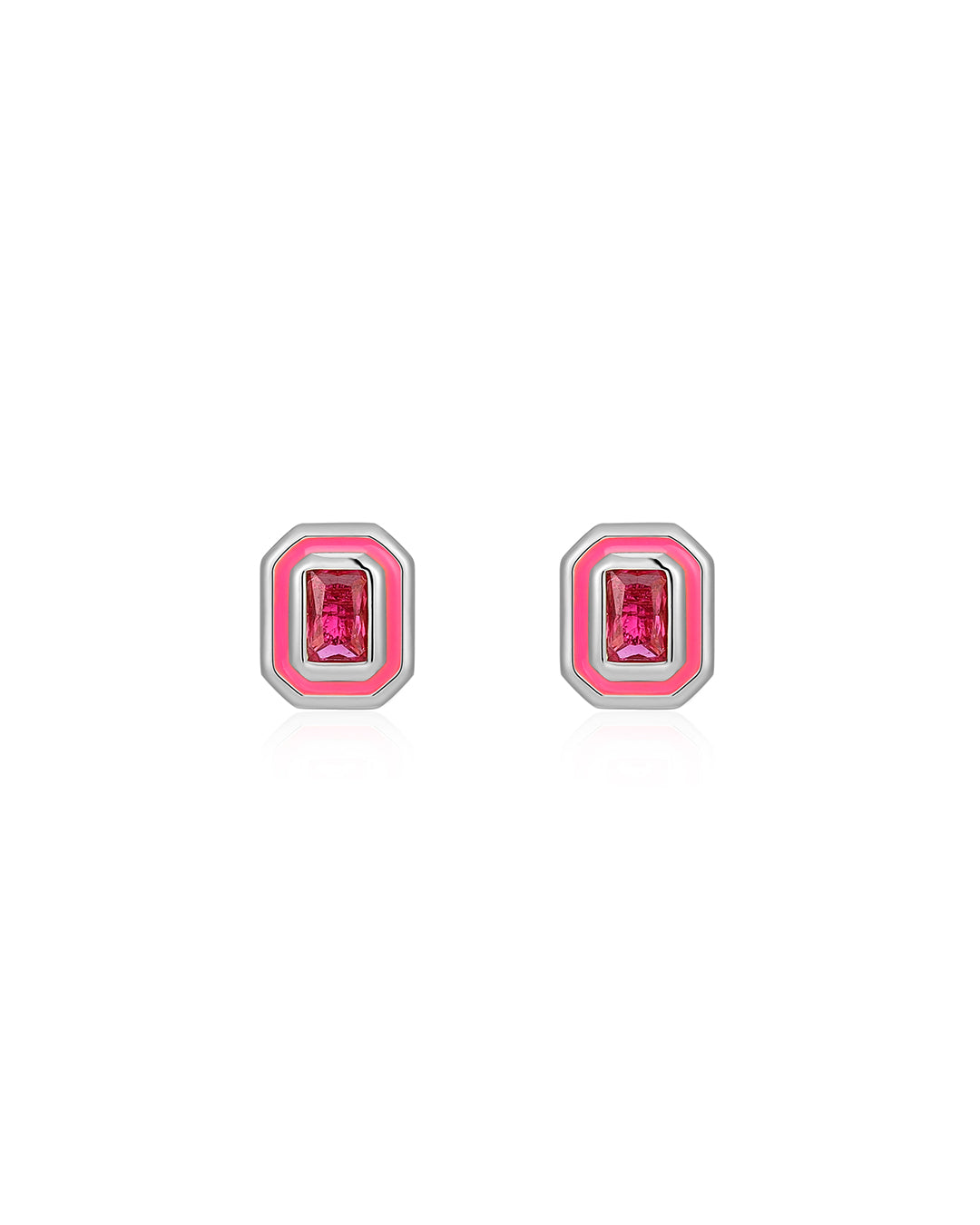 Bezel Studs - Hot Pink - Silver | Plated Silver