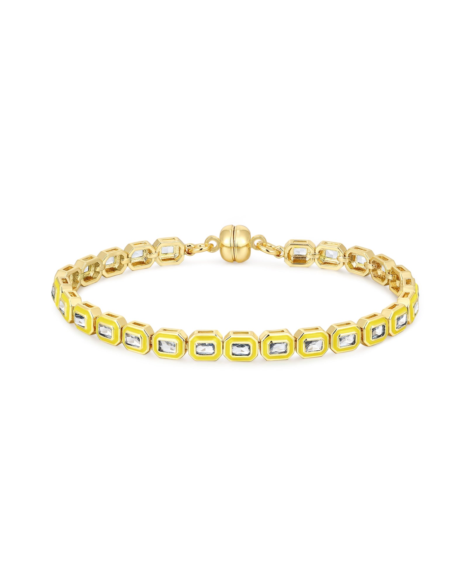 Bezel Emerald Ballier Tennis Bracelet - Neon Yellow - Gold | Plated Gold