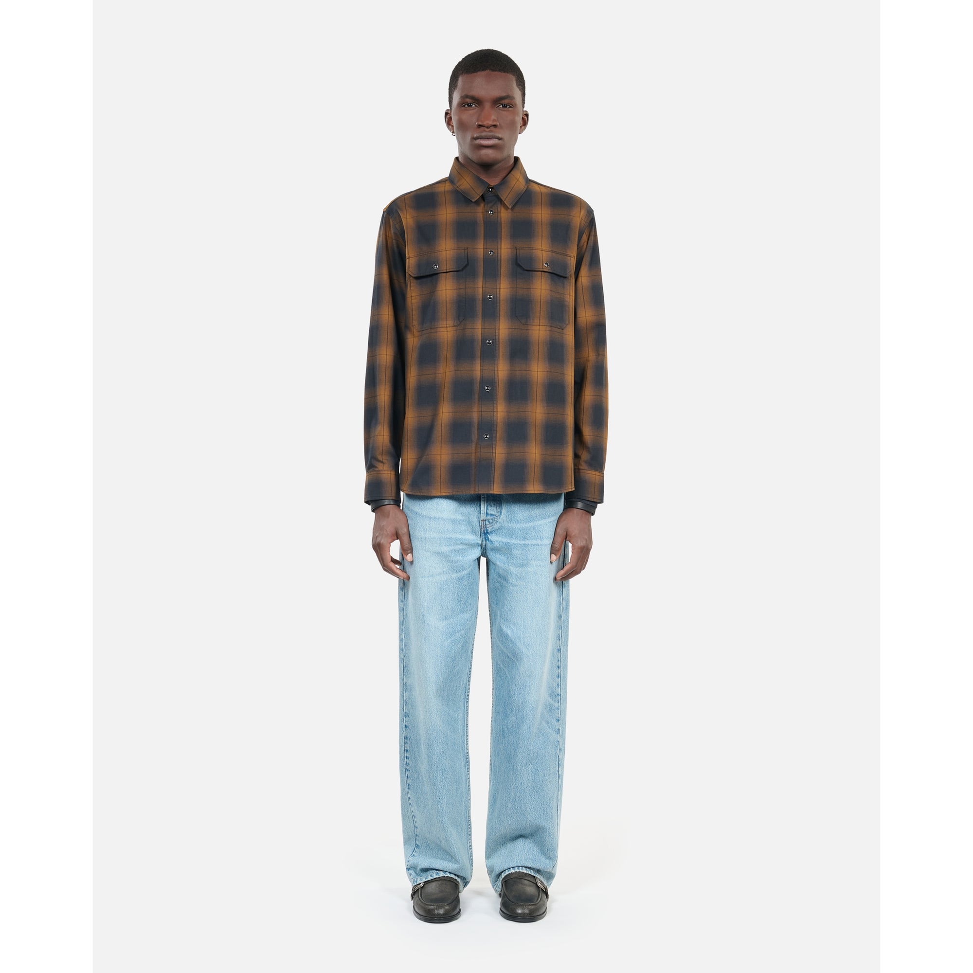 Black And Checked Overshirt | Men | Dark Brown