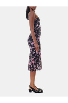 Black Floral Printed Mesh Sleeveless Midi Dress | Phantom