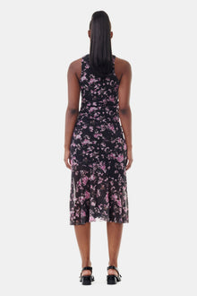 Black Floral Printed Mesh Sleeveless Midi Dress | Phantom