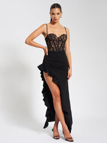 Junia Lace Corset Maxi Dress | Black