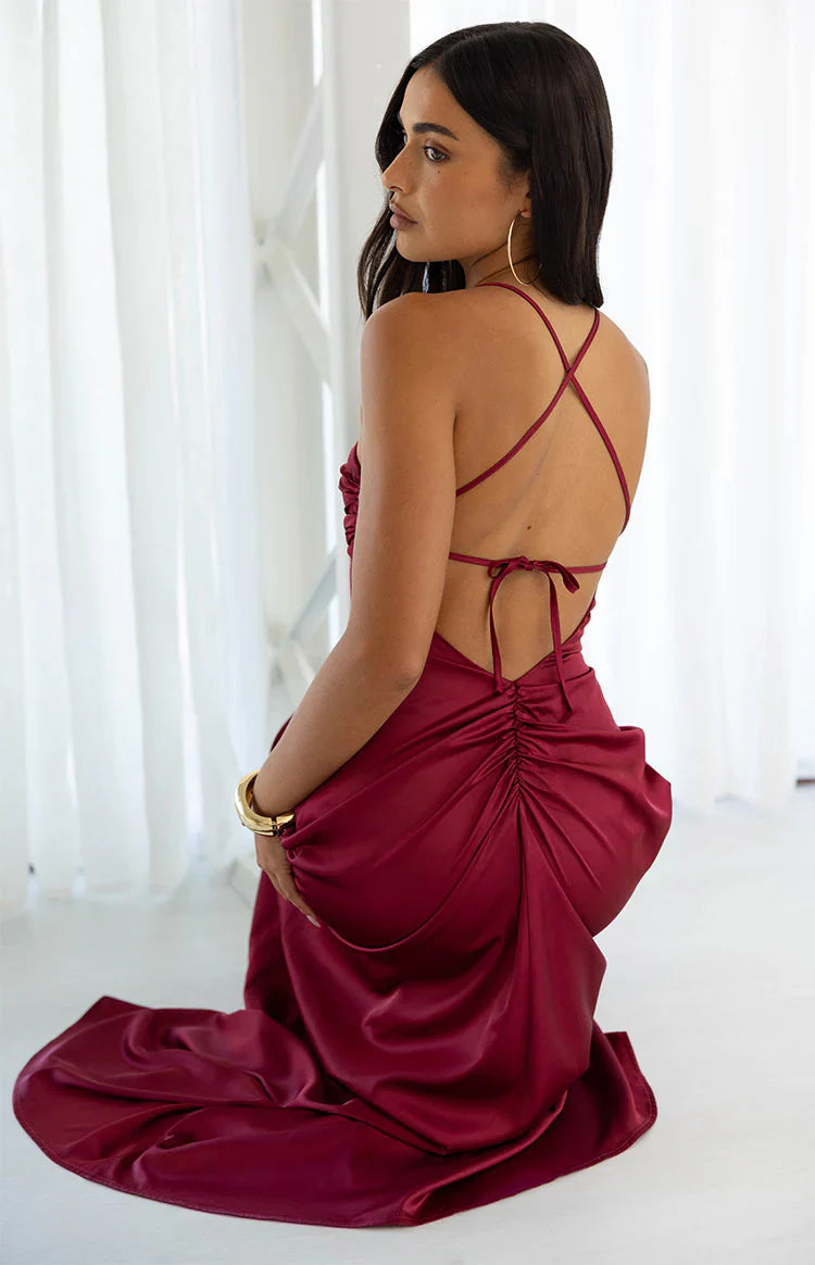 Blaise Satin Maxi Dress | Burgundy