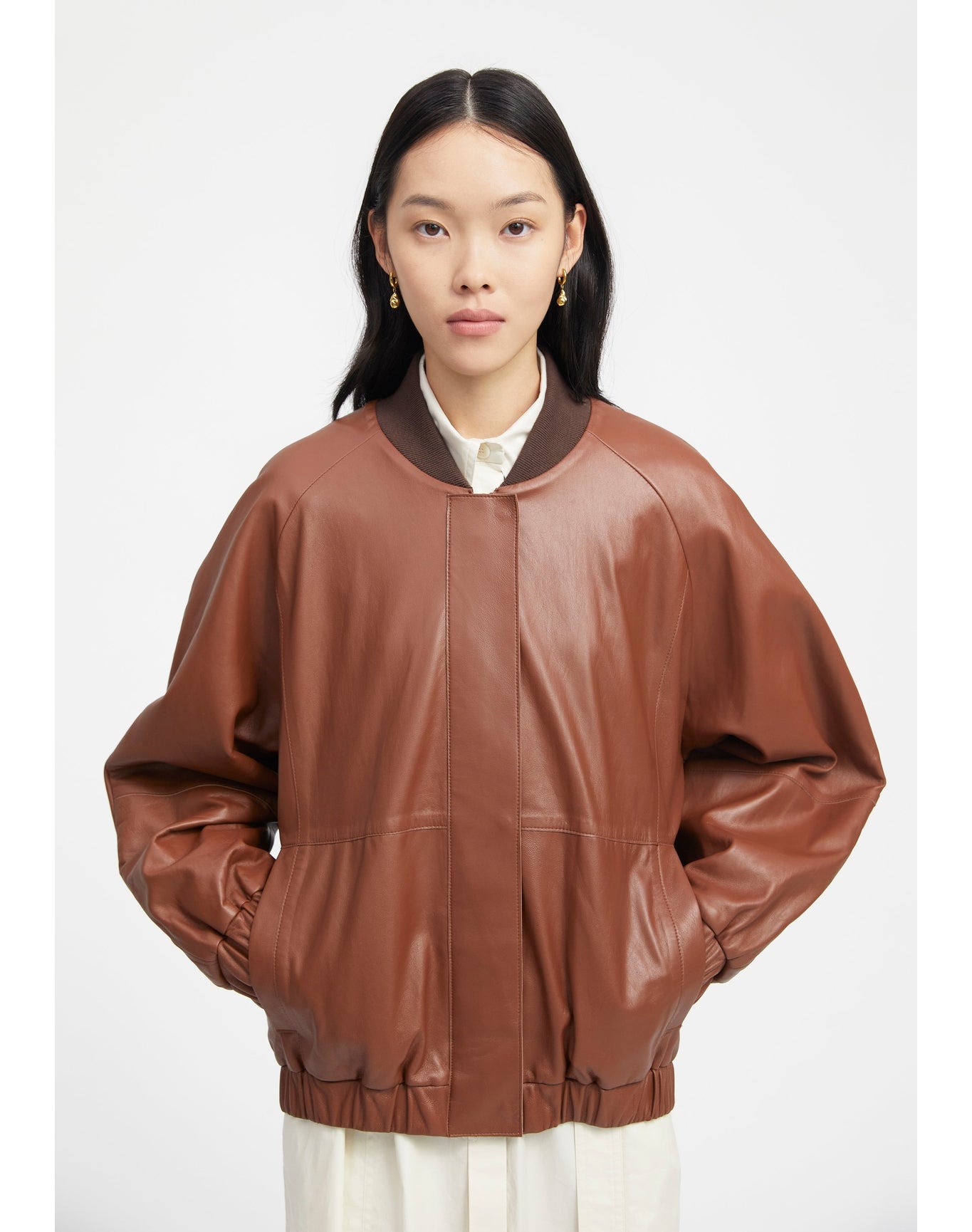 Bloom | Leather Bomber Jacket | Chocolate