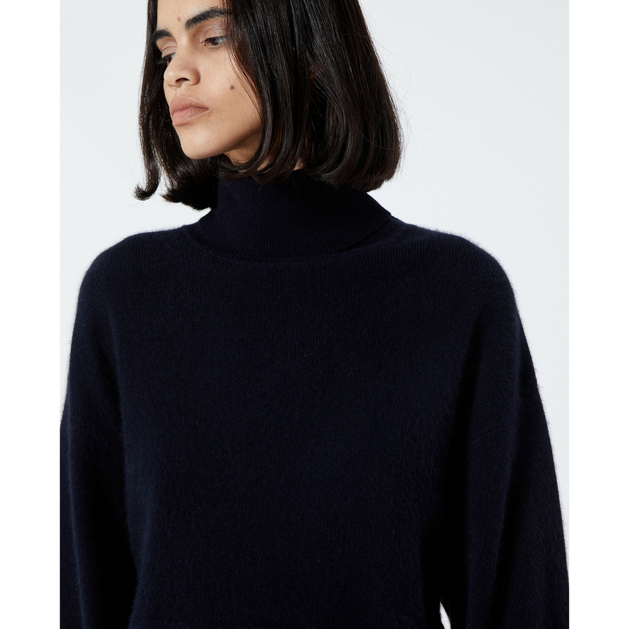 Blue Cashmere And Wool Sweater W/Turtleneck | Women | Navy