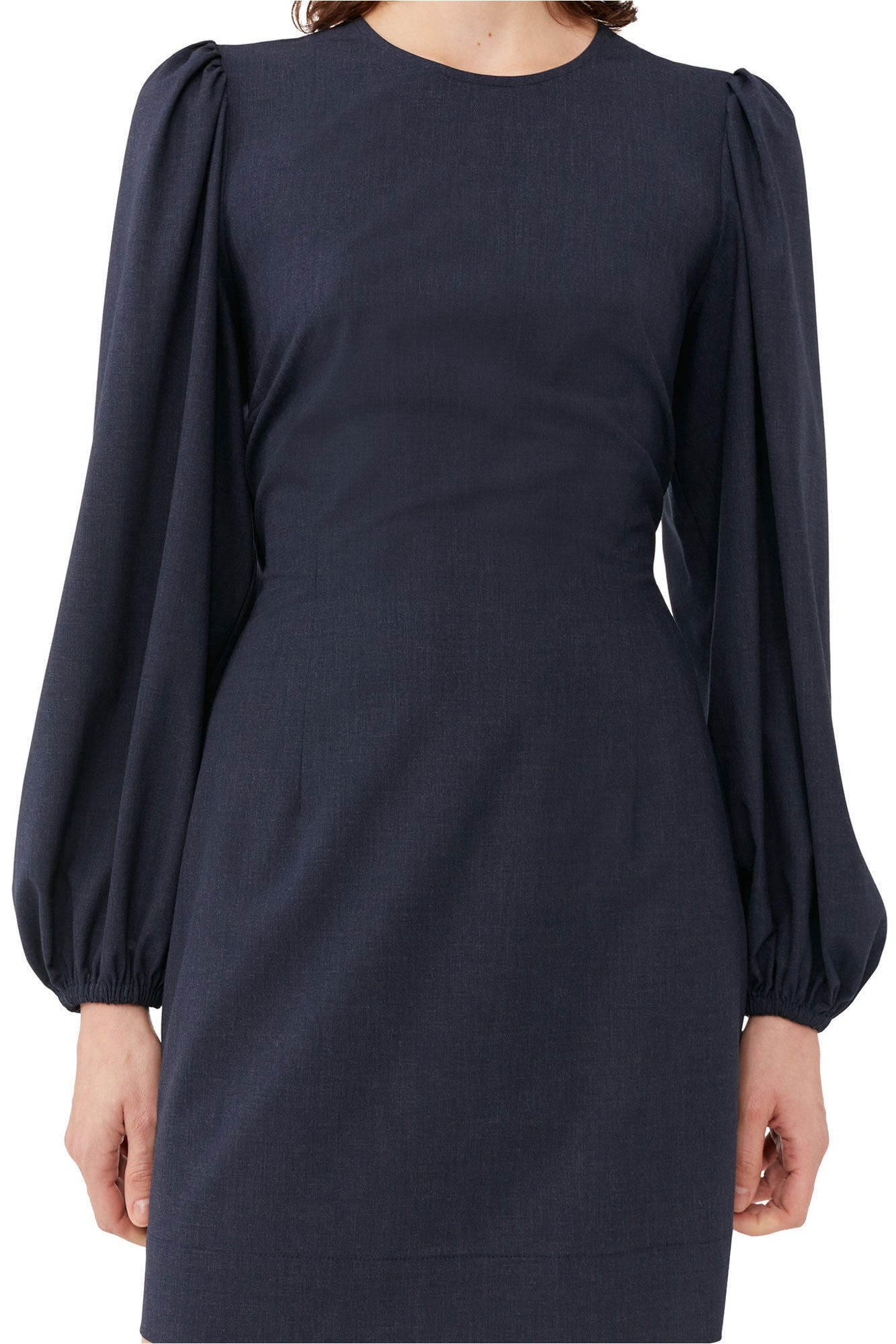 Blue Drapey Melange Open Back Mini Dress | Sky Captain