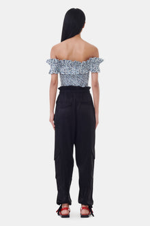Blue Floral Printed Cotton Off shoulder Smock Top | Glacier Lake