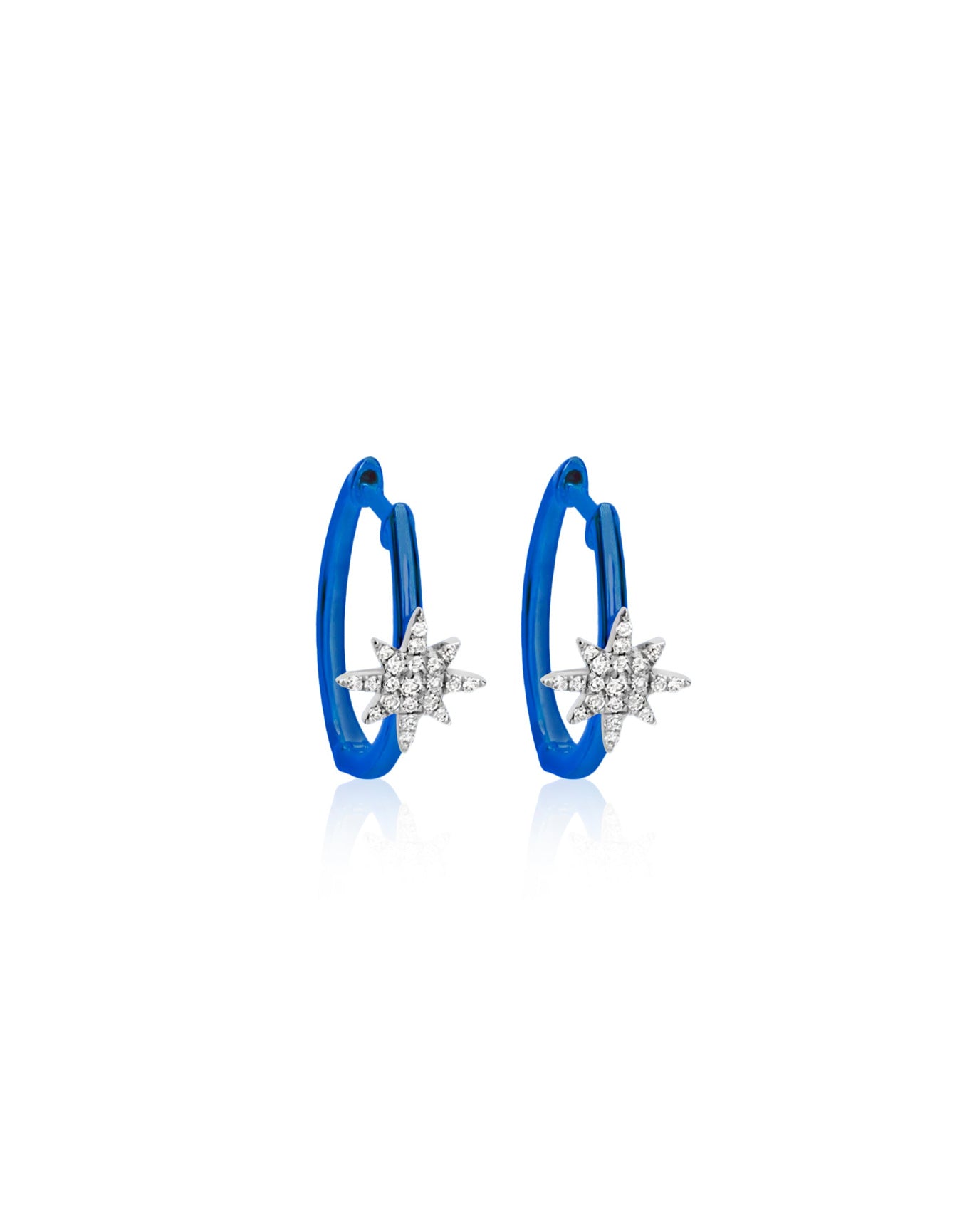 Blue Rhodium Plated Starburst Hoops | 14K Blue Rhodium Plated White Gold