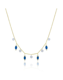 Blue Sapphire Charm Necklace | 14K Two Tone Gold