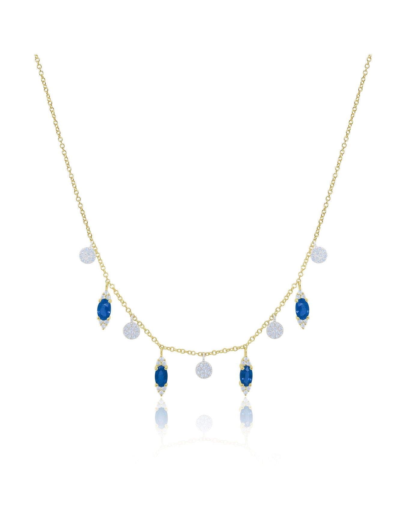 Blue Sapphire Charm Necklace | 14K Two Tone Gold