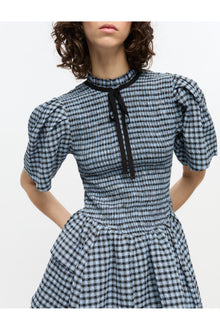 Blue Seersucker Check Mini Smock Dress | Soft Chambray