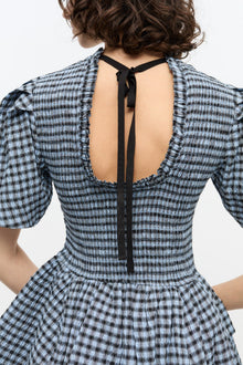 Blue Seersucker Check Mini Smock Dress | Soft Chambray