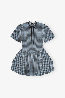 Blue Seersucker Check Mini Smock Dress | Soft Chambray