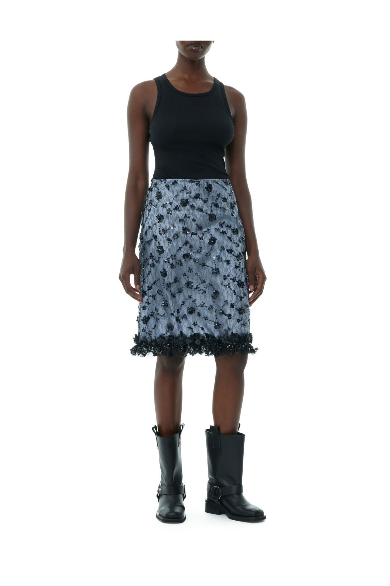 Blue Sequin Lace Skirt | Heather