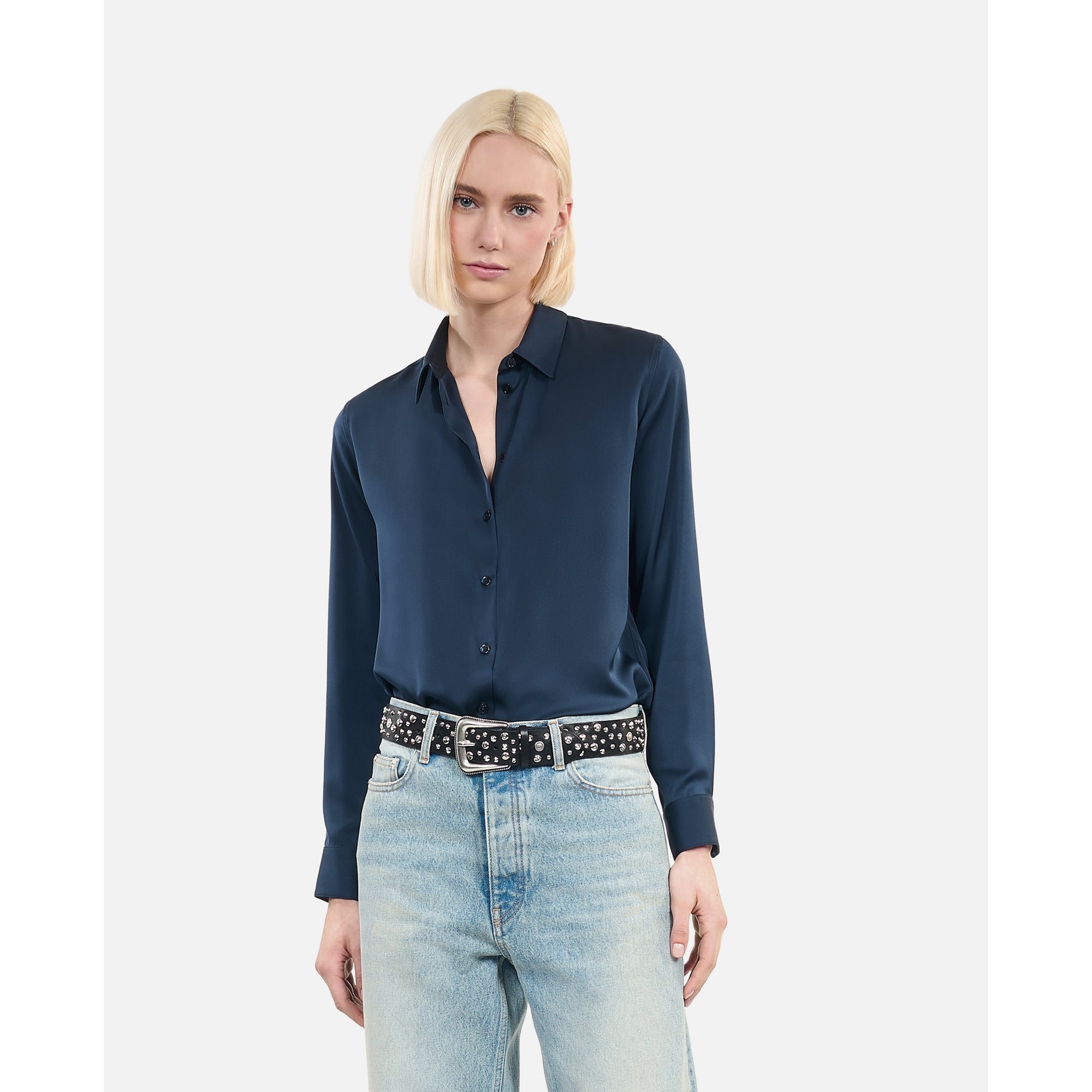 Blue Silk Shirt | Women | Dark Navy