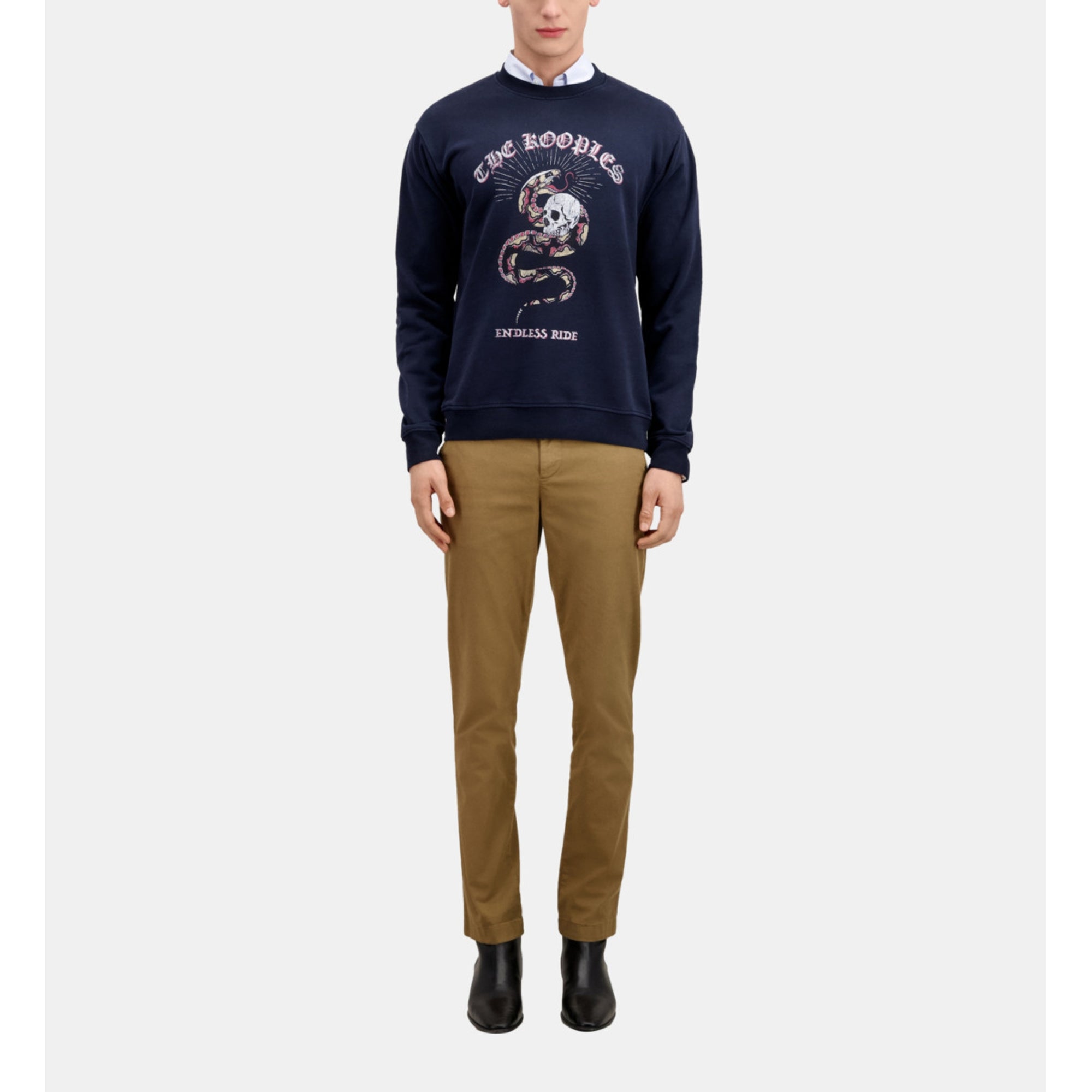 Blue Sweatshirt With Sneaky Snake Serigraphy | Men | Washed Navy