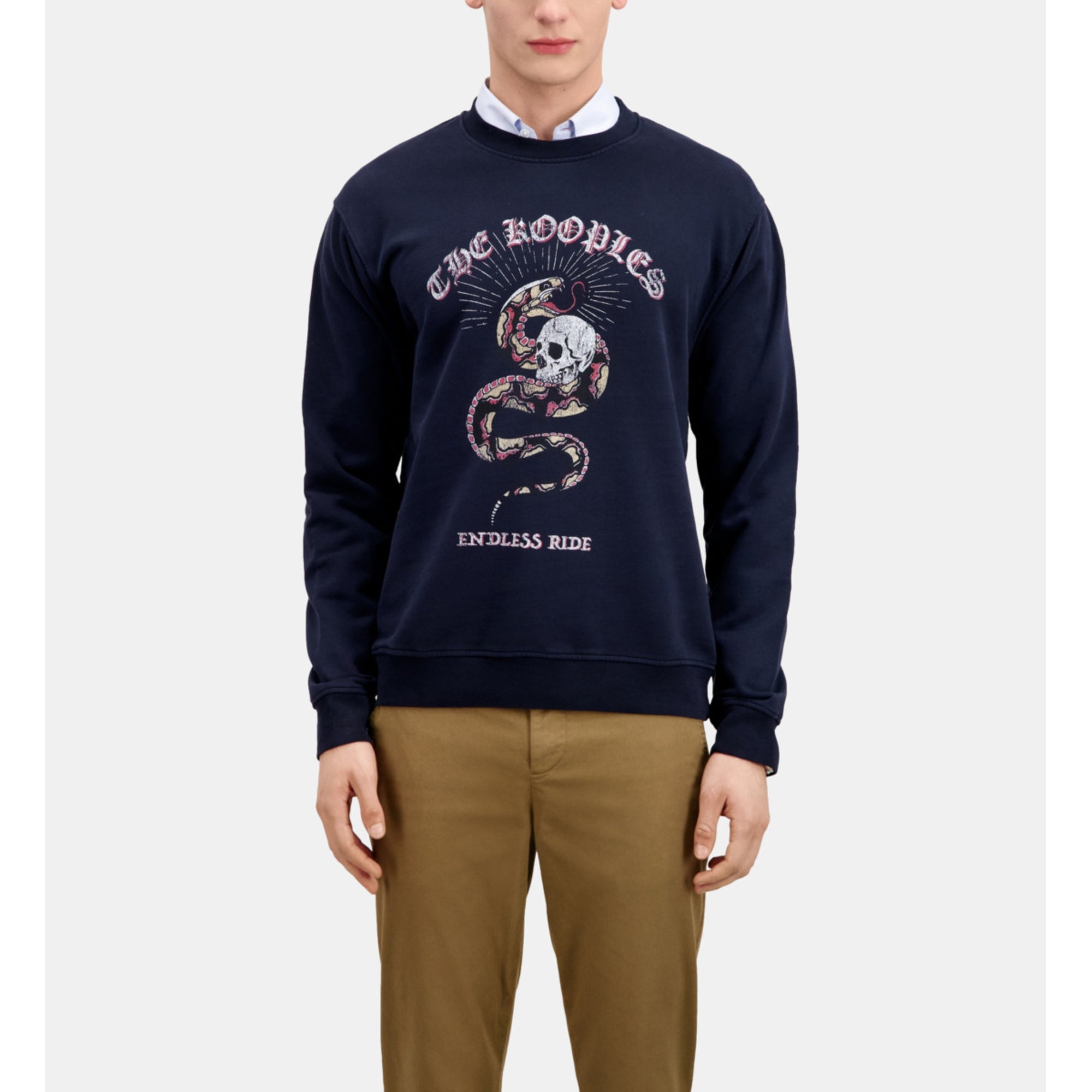 Blue Sweatshirt With Sneaky Snake Serigraphy | Men | Washed Navy