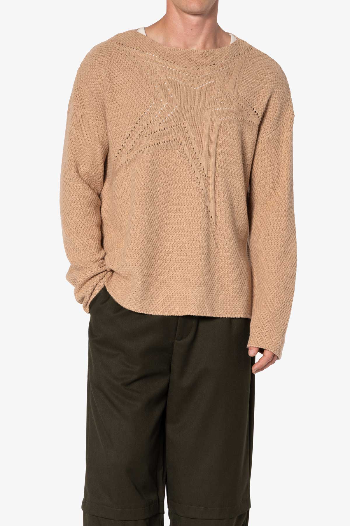 Boat Neck Star Sweater | Tan