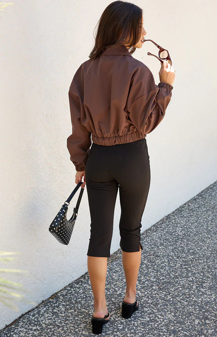 Bobbi Collar Bomber Jacket | Chocolate