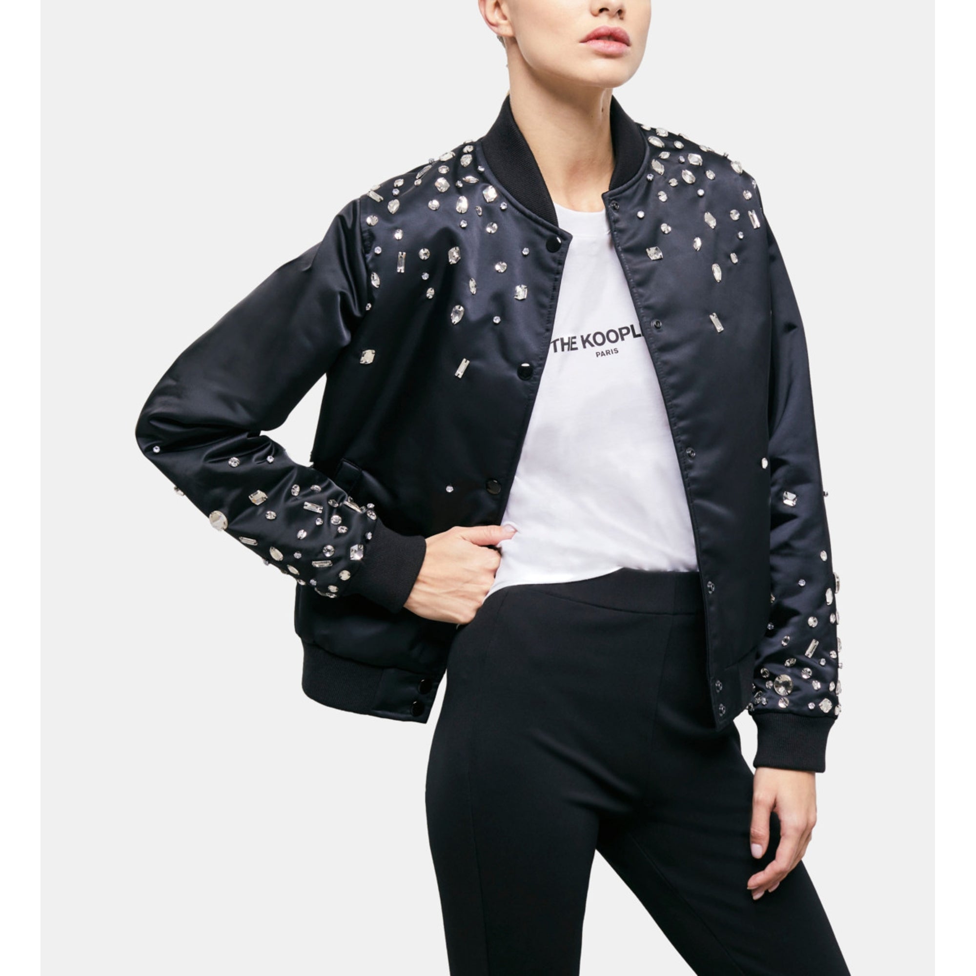 Bomber Jacket With Rhinestones | Women | Black