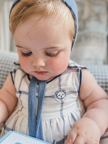 Boy | Checkered Linen Baby Boy Romper | White x Navy
