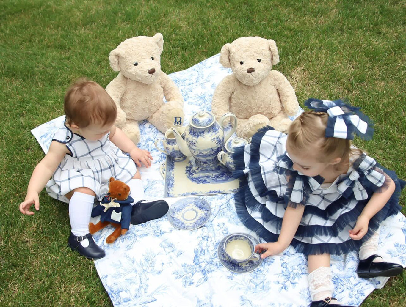 Boy | Checkered Linen Baby Boy Romper | White x Navy