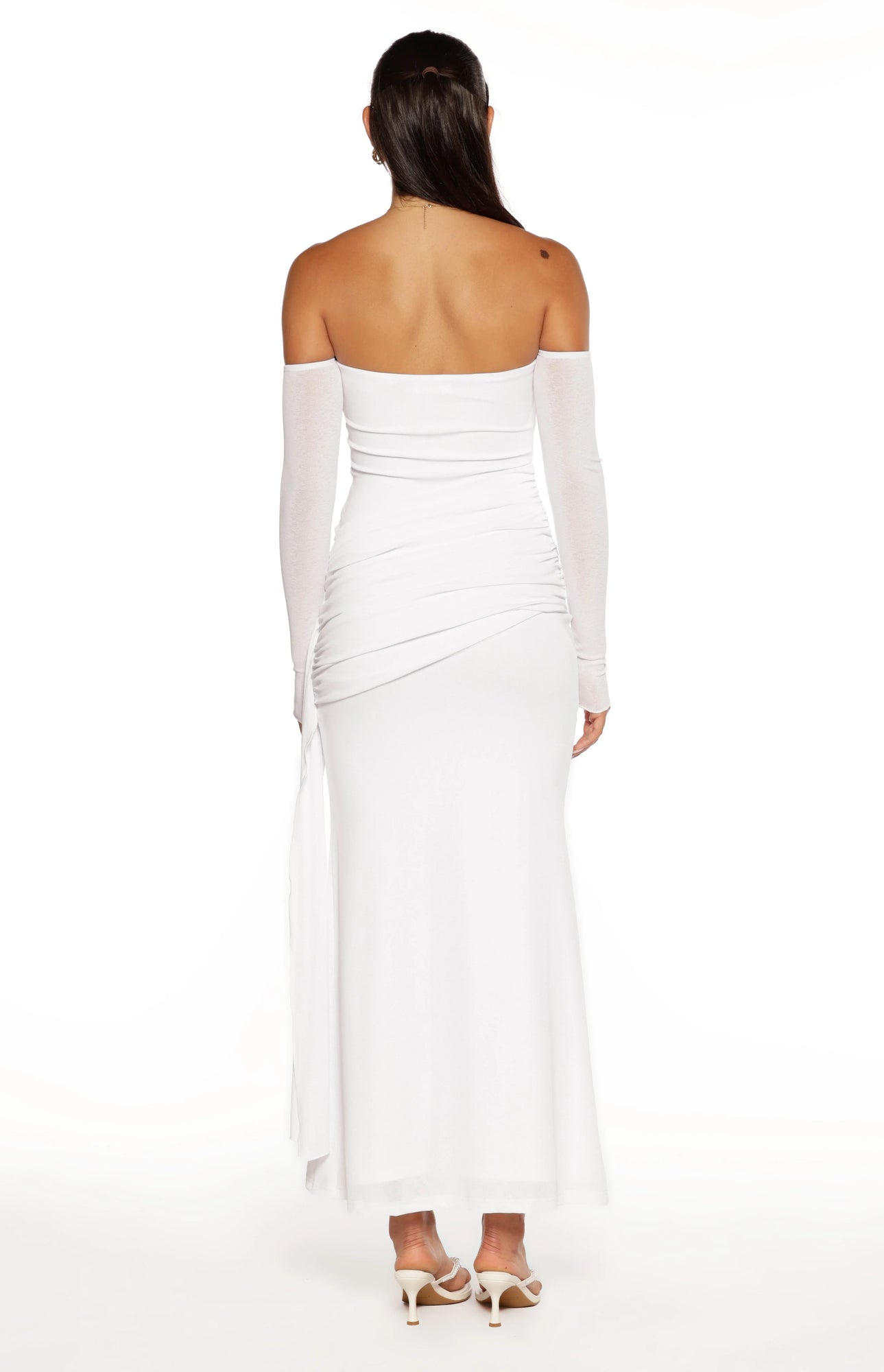 Breanna Long Sleeve Ruched Maxi Dress | White