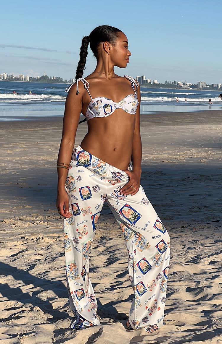 Bridget Satin Italia Print Pants | White