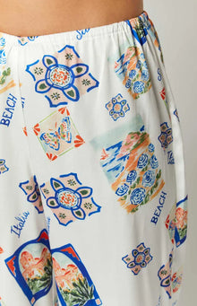 Bridget Satin Italia Print Pants | White