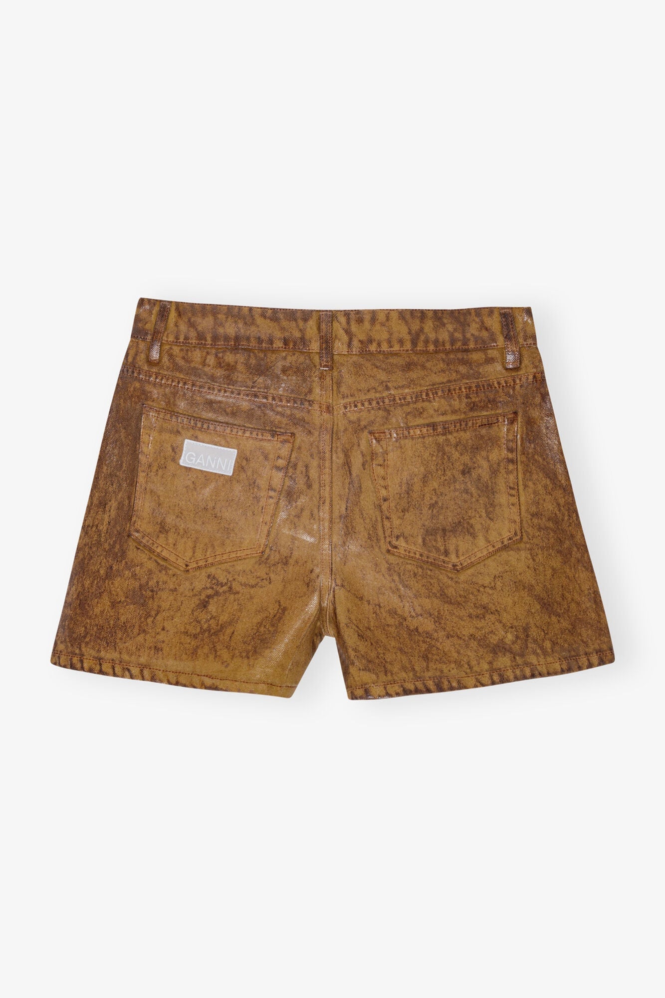 Brown Foil Denim Shorts | Cognac