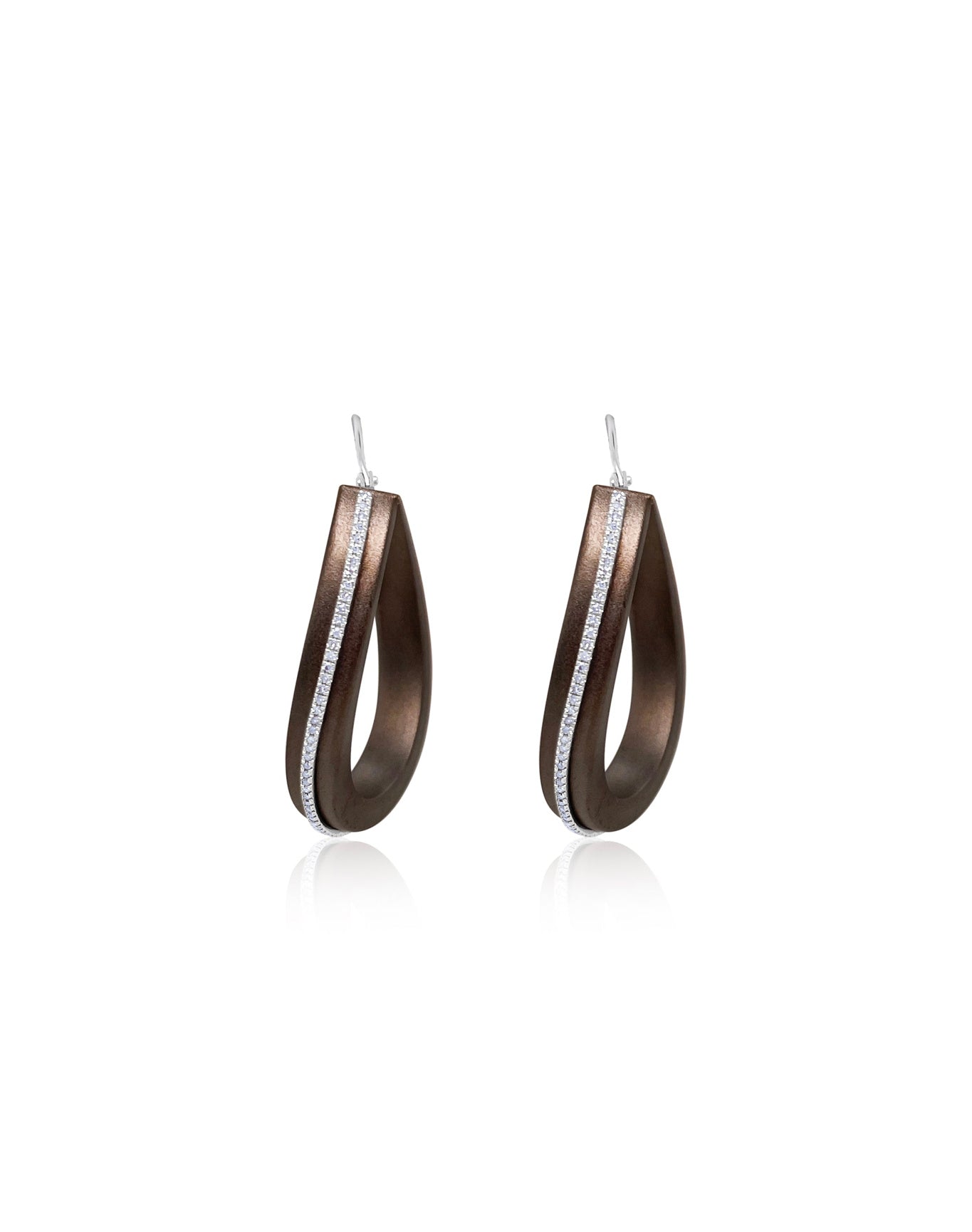 Brown Rhodium Teardrop Diamond Hoop Earrings | Silver and Rhodium Plated Silver