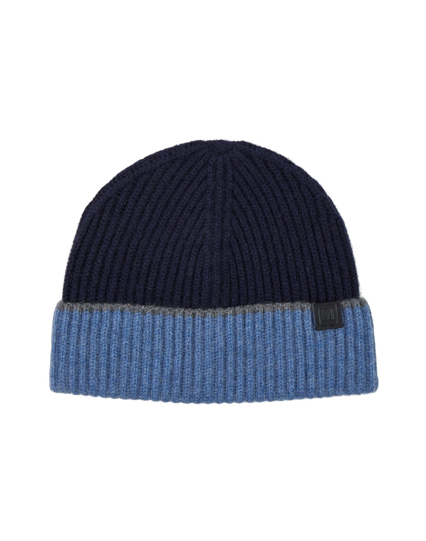 Bruno Magli | Men | Cashmere Chunky Rib Hat With Contrast Cuff | Navy/Denim