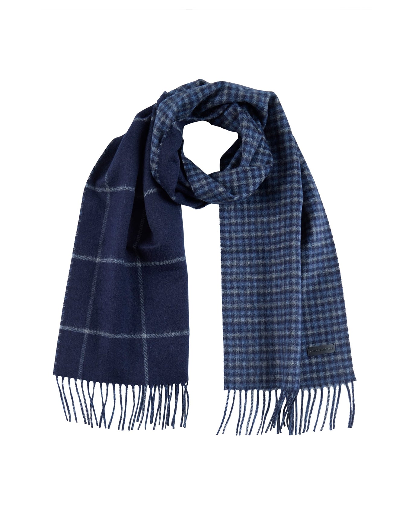 Bruno Magli | Men | Silk/Cashmere Double Face Gingham Window Pane Scarf | Navy
