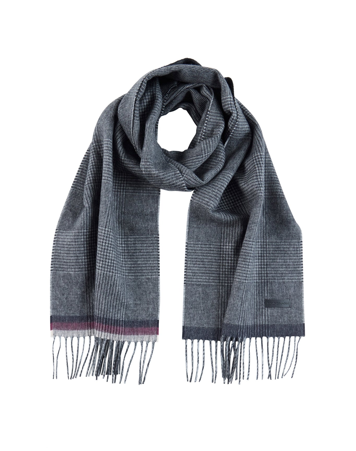 Bruno Magli | Men | Silk/Cashmere Glen Plaid With Border Stripe Scarf | Bordeaux