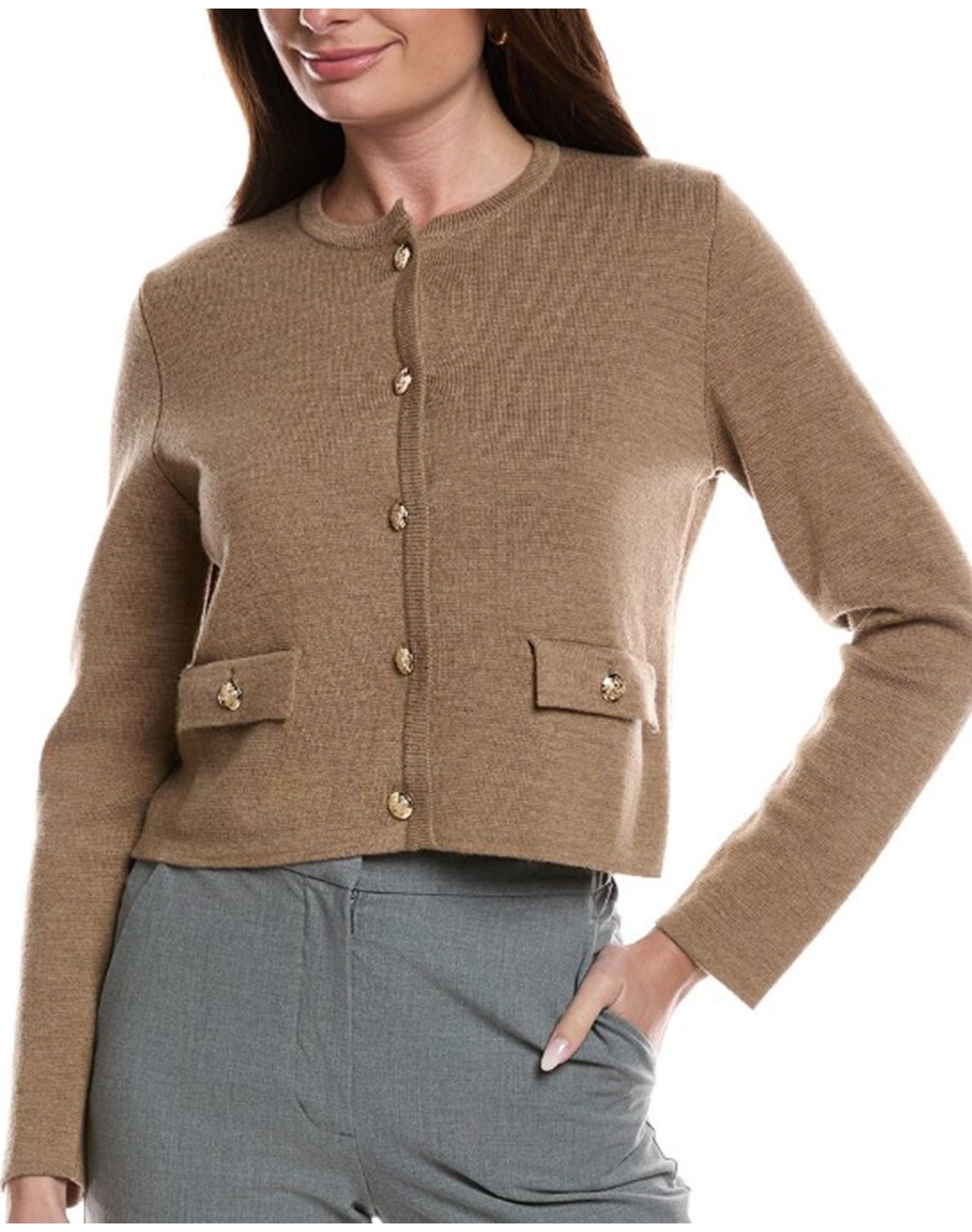 Bruno Magli | Women | Merino Cropped Crew Jacket | Camel