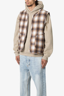 Brushed Plaid Vest | Brown x White