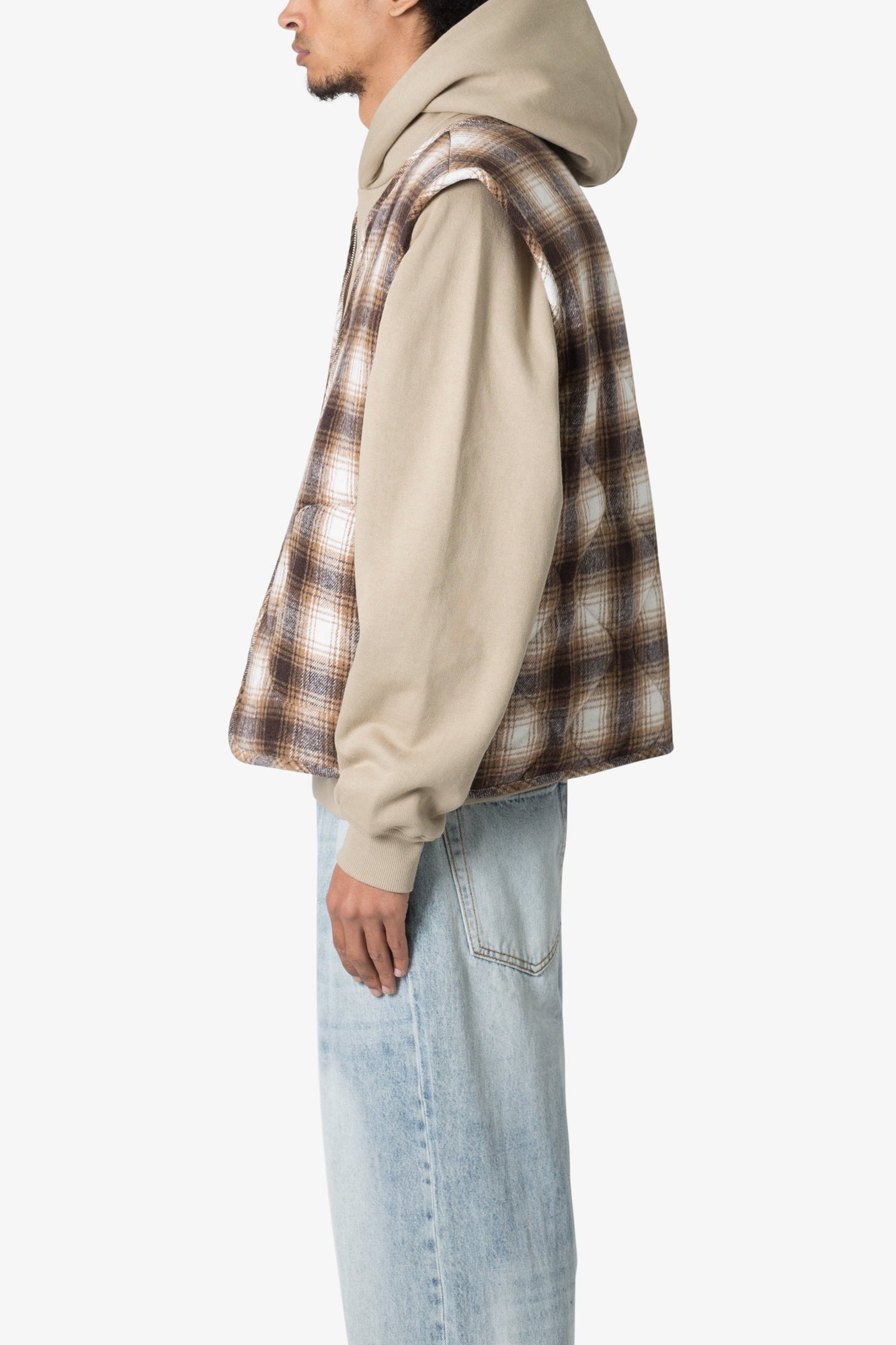 Brushed Plaid Vest | Brown x White