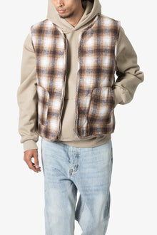 Brushed Plaid Vest | Brown x White