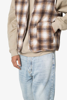 Brushed Plaid Vest | Brown x White