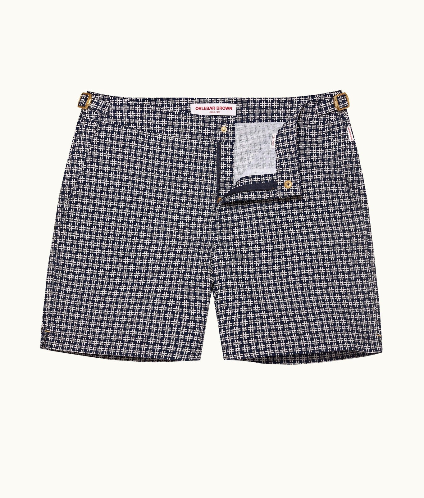 Bulldog 007 Geometric Jacquard Mid-Length Swim Shorts | Midnight Navy/White Sand