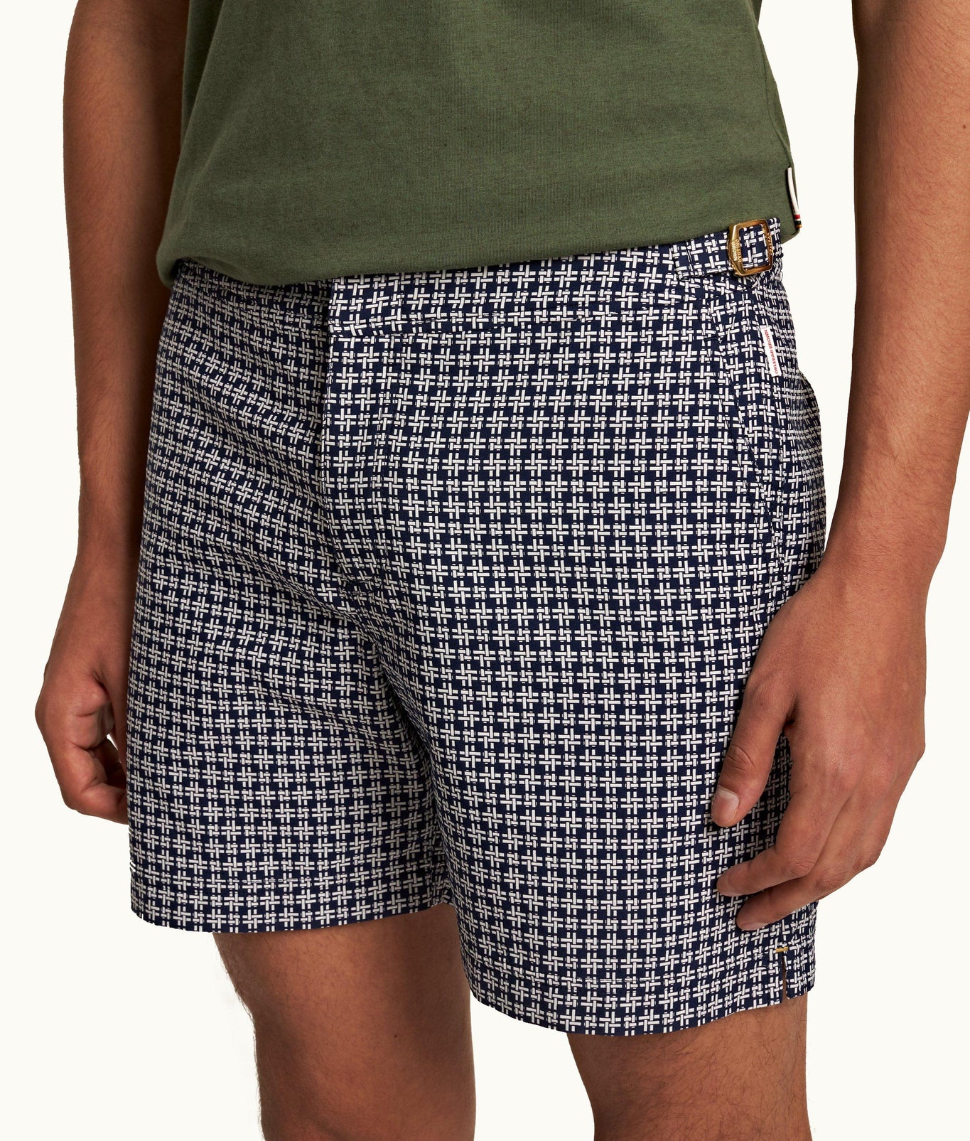 Bulldog 007 Geometric Jacquard Mid-Length Swim Shorts | Midnight Navy/White Sand