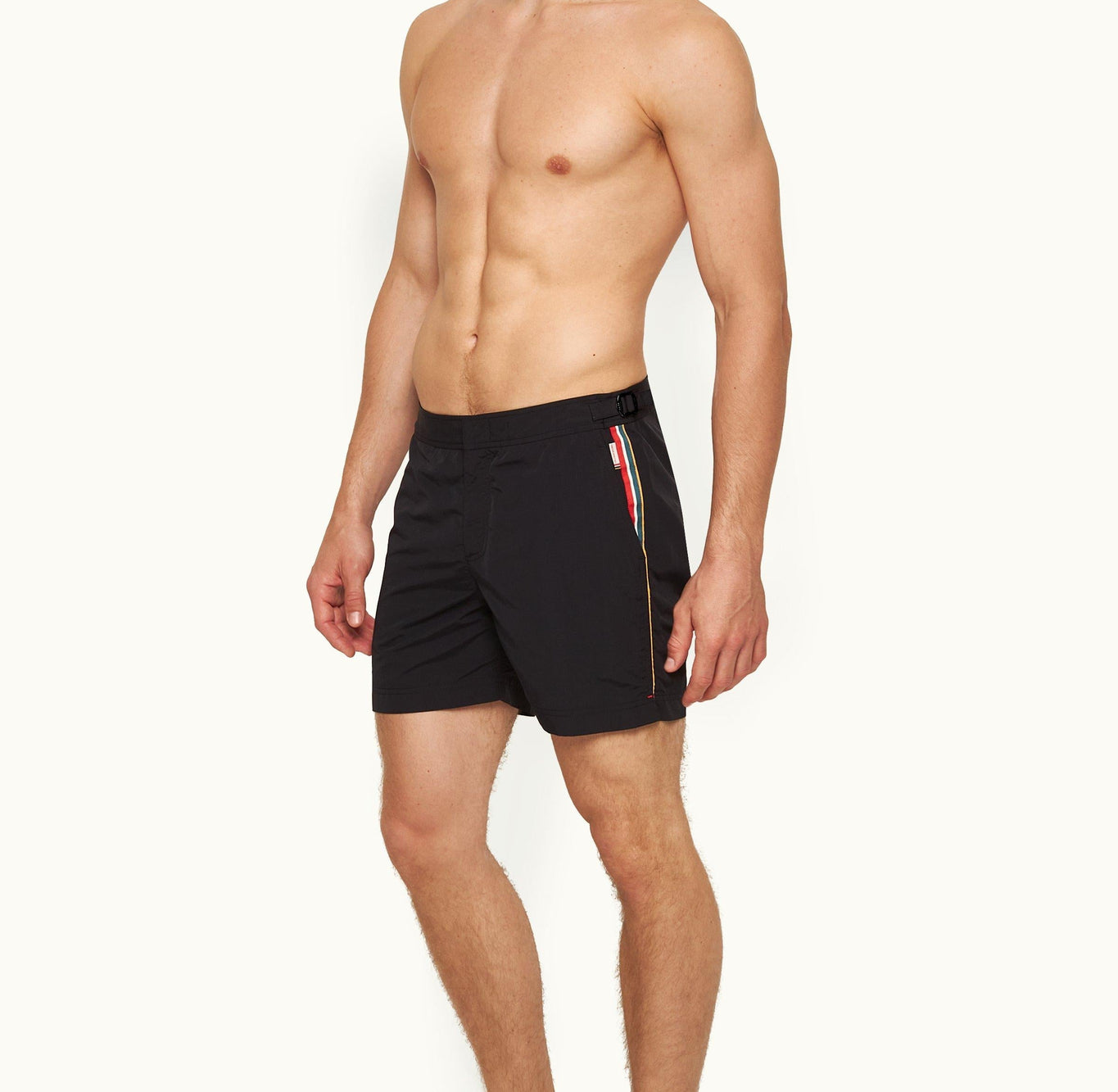 Bulldog Concealed O.B Stripe Tape Mid-Length Swim Shorts | Black